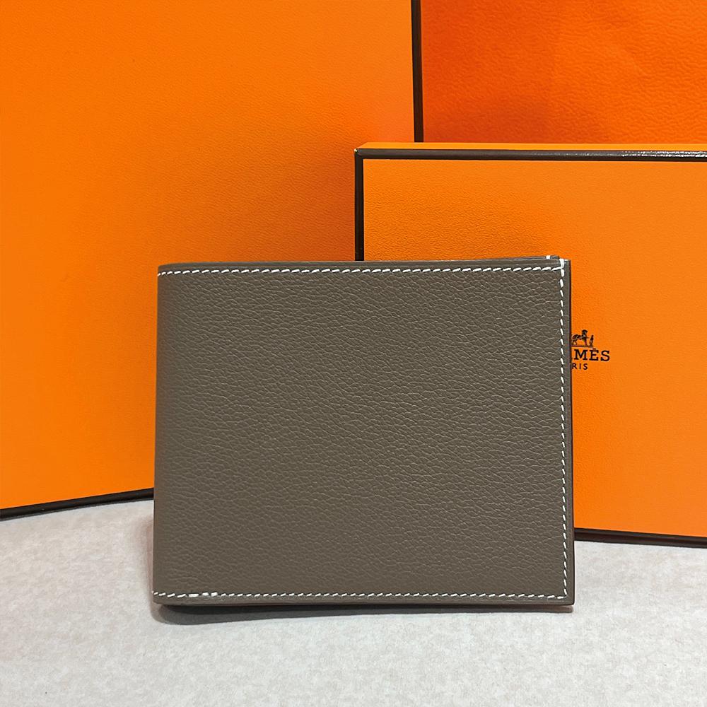 HERMES Citizen Twill Compact Wallet Evercolor Etoupe Horse Lining Bi-Fold
