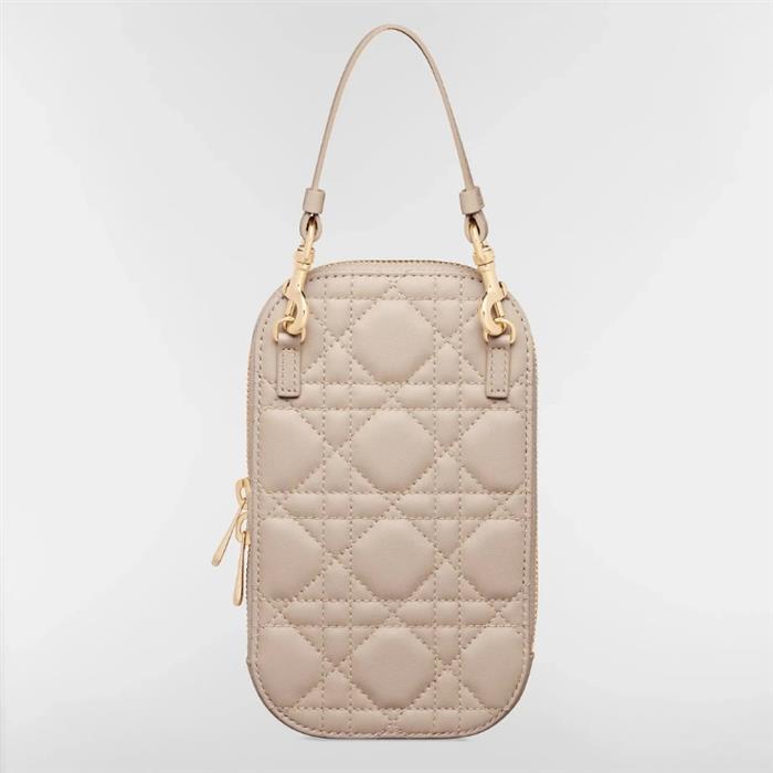 DIOR Lady Dior Calfskin Phone Holder Shoulder Bag Pink
