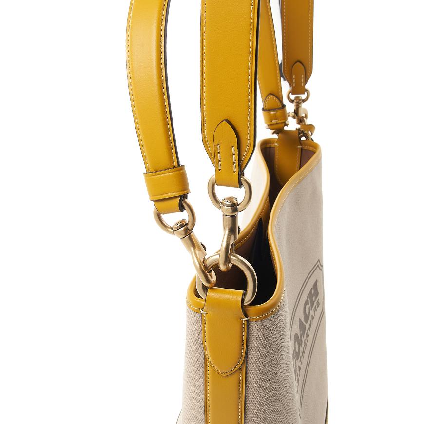 Coach Natural Canvas Yellow Gold Field Bucket Shoulder Bag