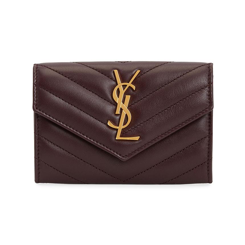 Saint Laurent Cassandra Leather Card Holder Wallet Red Unisex