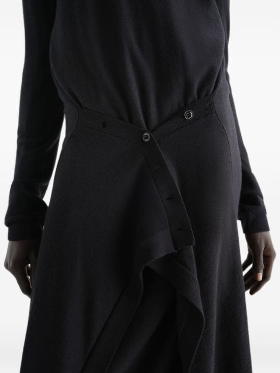 Lemaire Merino Wool Button Midi Dress Black