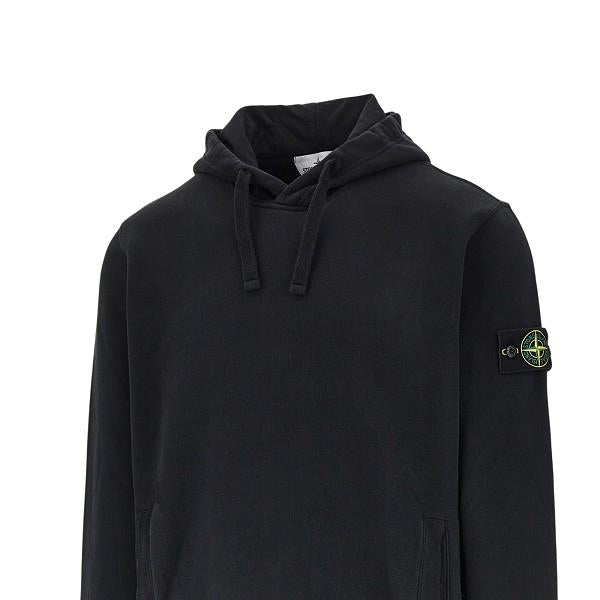 STONE ISLAND Black Cotton Logo Hoodie