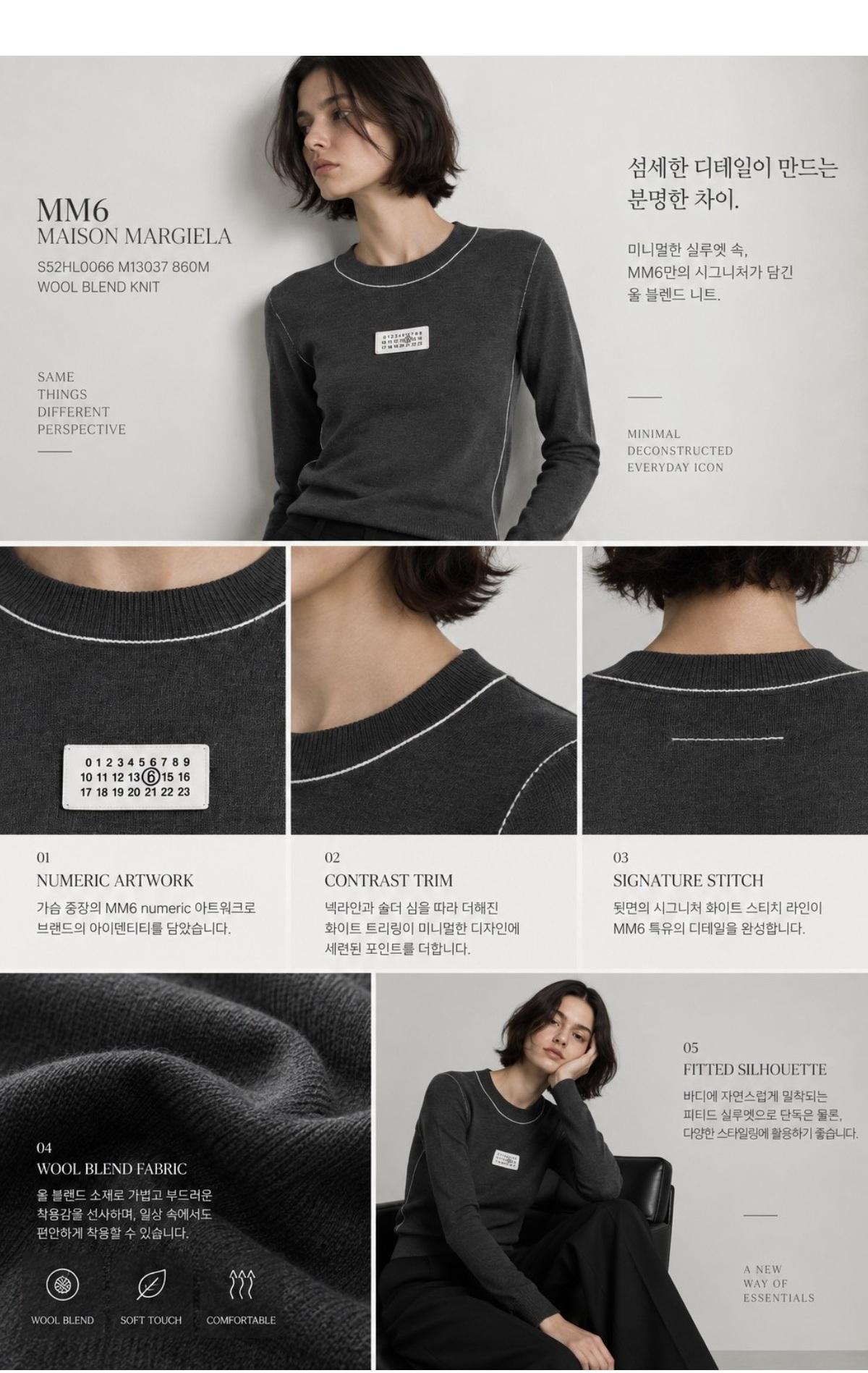 MM6 Contrast Stitch Wool Blend Crewneck Sweater