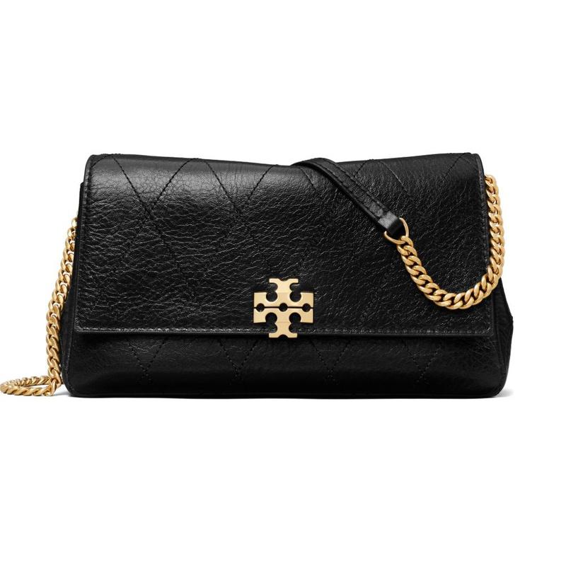 Tory Burch Charlie Chain Wallet Crossbody Bag Black Leather