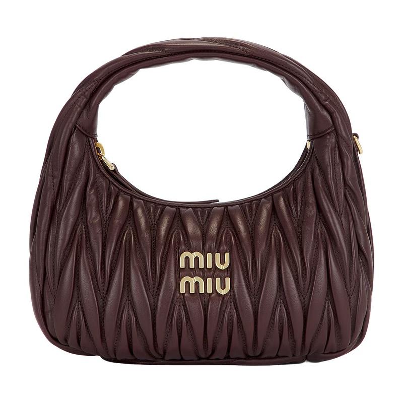 Miu Miu Wander Matelassé Leather Hobo Tote Bag Black