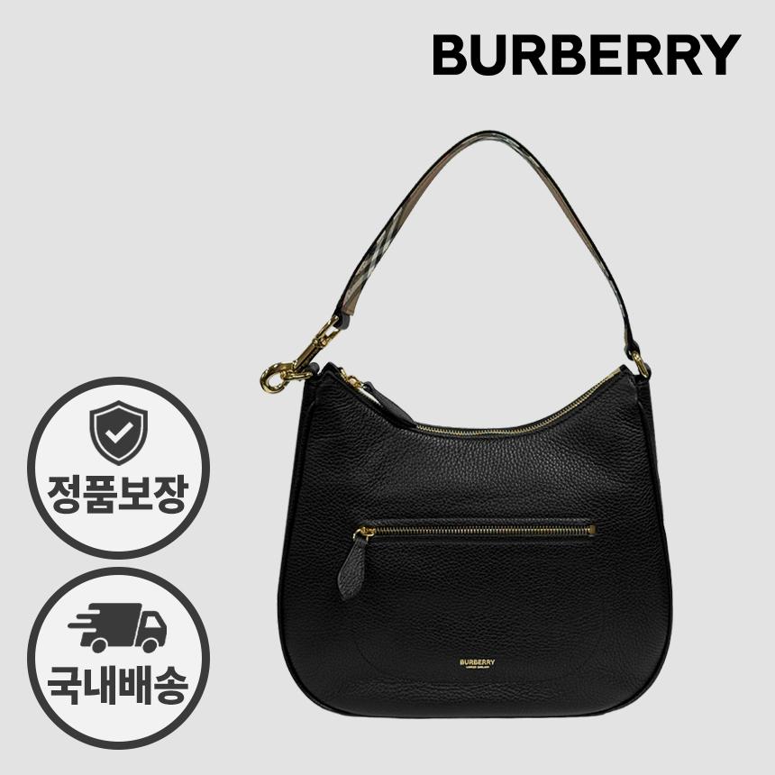 BURBERRY Grain Leather Hobo Shoulder Bag Black 81046821