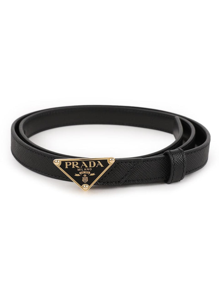 PRADA Saffiano Leather Triangle Logo Belt Black