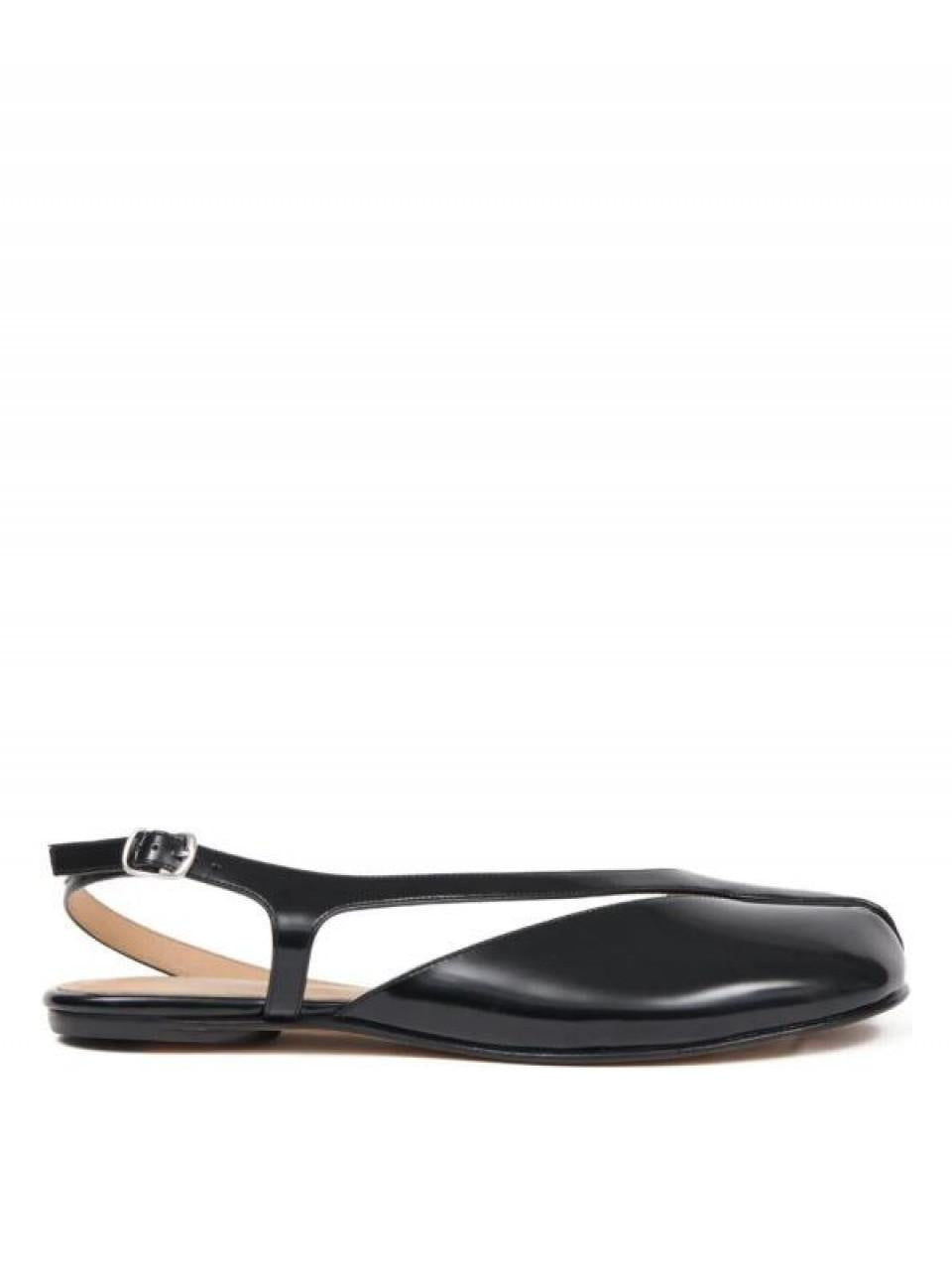 Maison Margiela Tabi Slingback Flat Sandals Black Leather