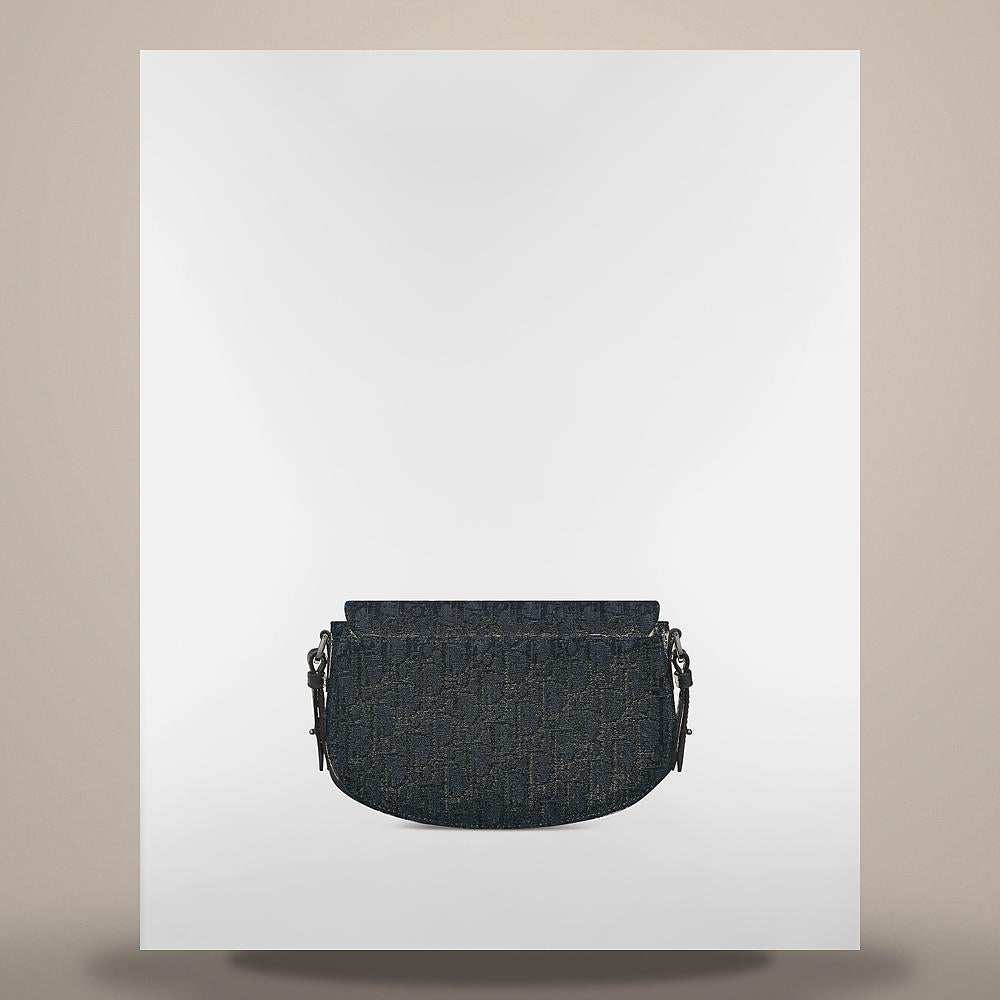 DIOR Black Saddle Strap Bag Oblique Jacquard Grained Calfskin Crossbody