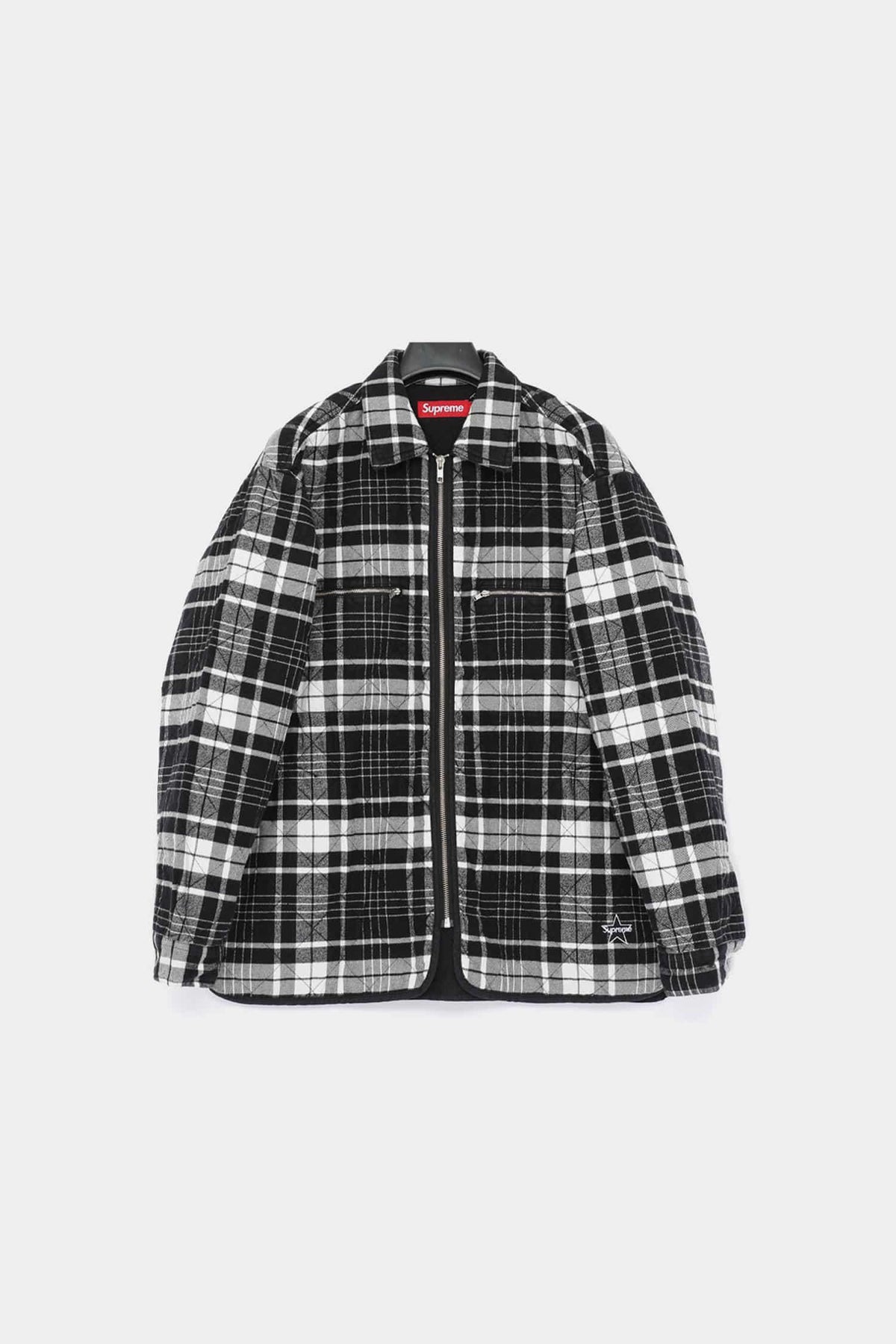 Supreme Star Logo Quilted Flannel Zip-Up Men’s Shirt FW24S37 BLACK