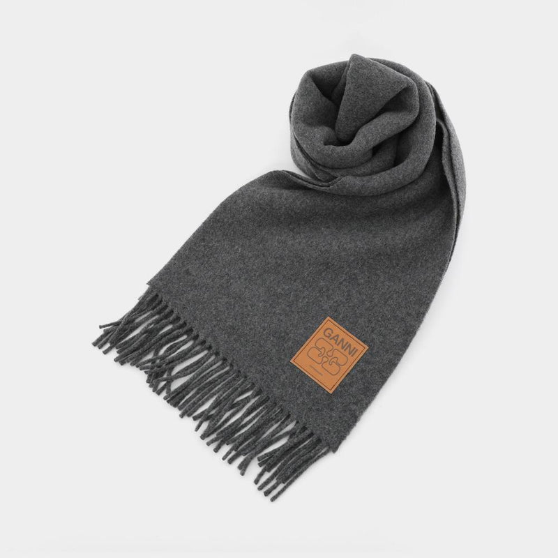 GANNI Patch Logo Wool Scarf A6932 921