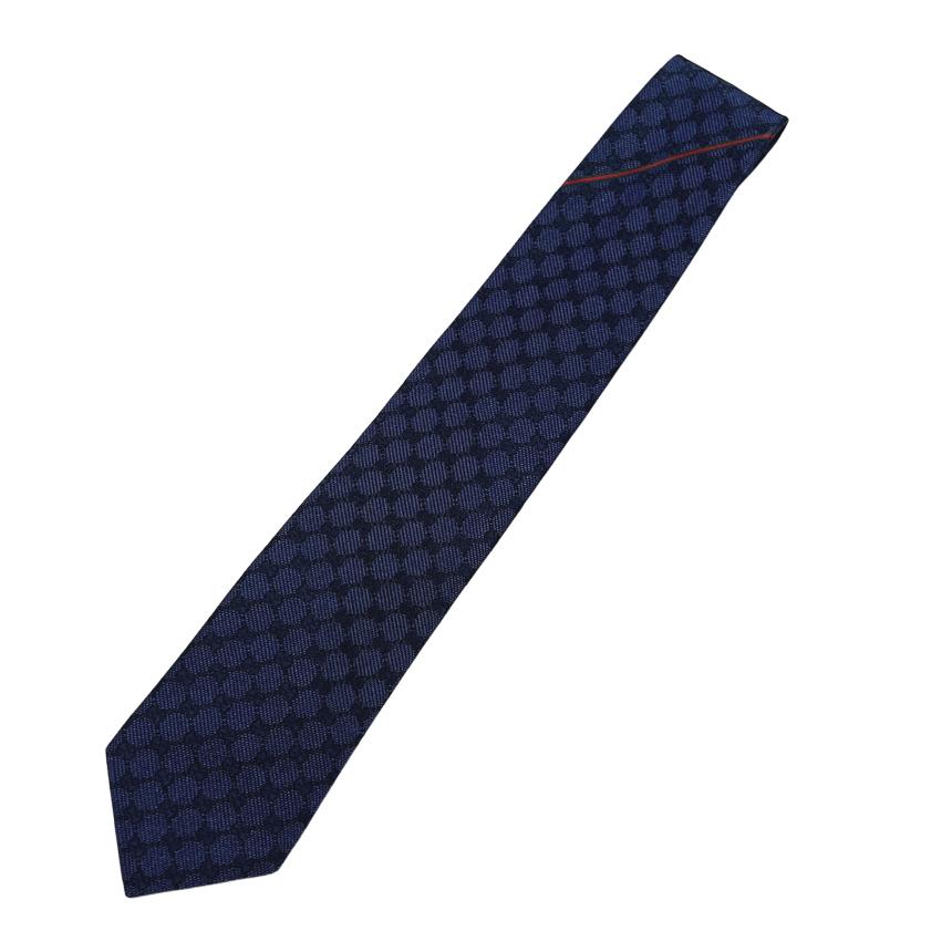 GUCCI Navy Jacquard GG Pattern Silk Tie
