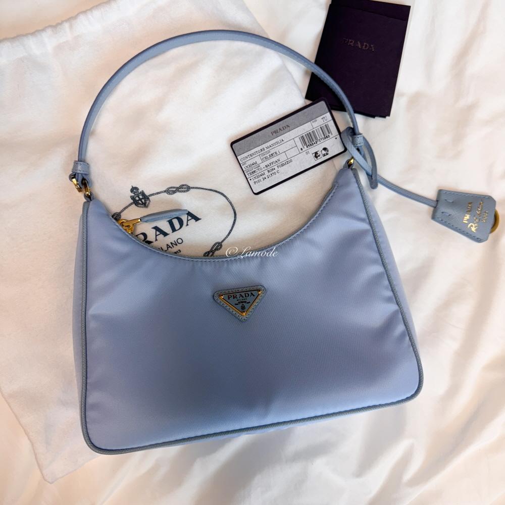 PRADA Re-Edition 2005 Saffiano Trim Re-Nylon Hobo Bag Black Pink Blue 1N204