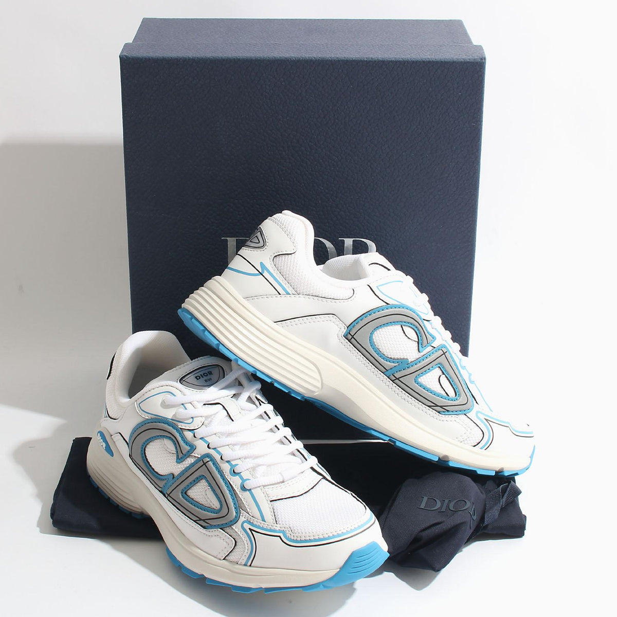 DIOR MEN White Blue B30 Low-Top Sneakers