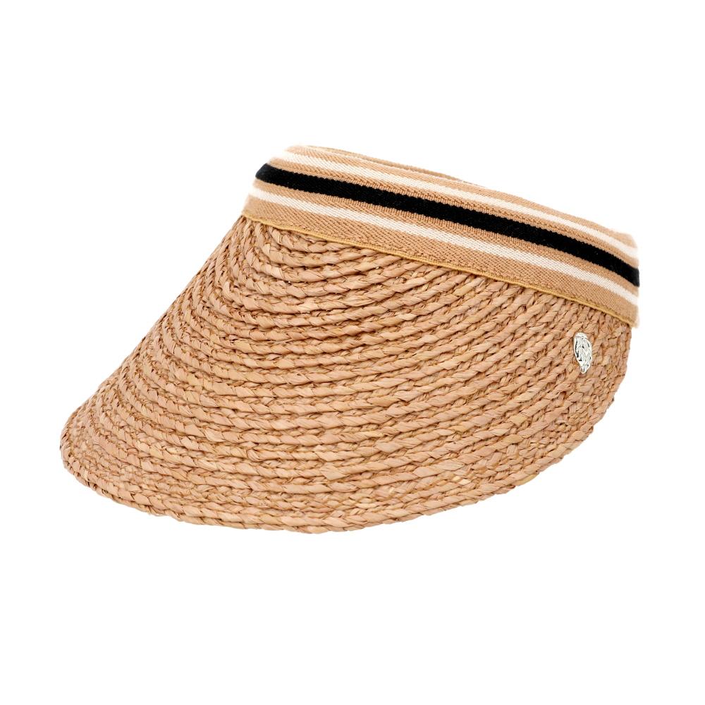HELEN KAMINSKI Black Stripe Bianca 8 Nougat Visor Sun Cap HAT52203 NUBS