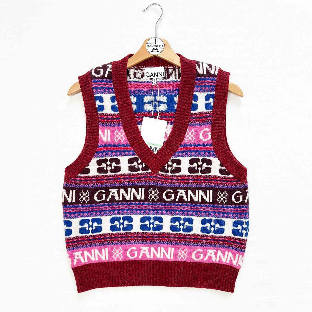 GANNI Graphic Logo Wool Knit Vest K2121