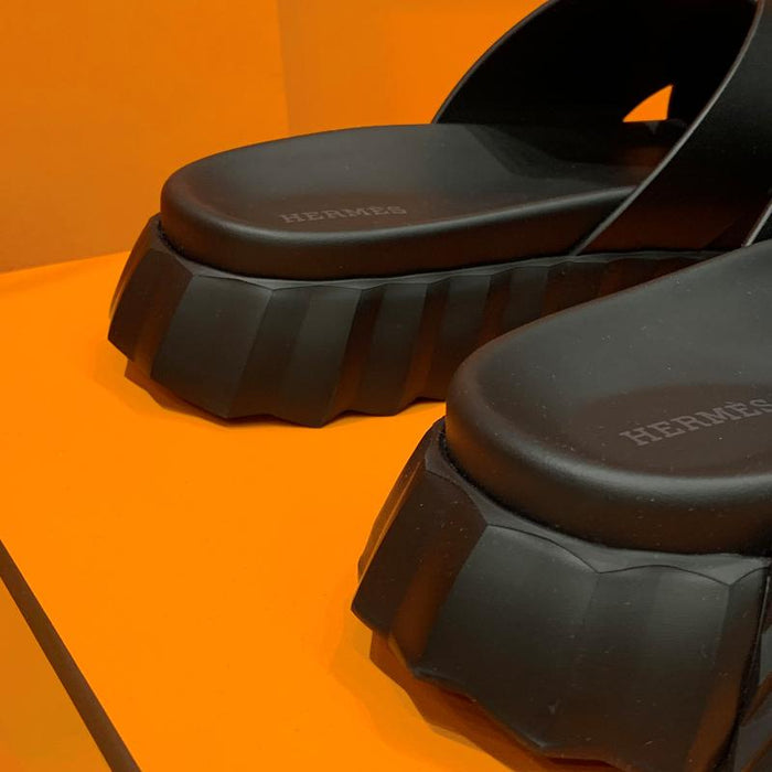 HERMES Men’s Calfskin All-Black Infra Sandals