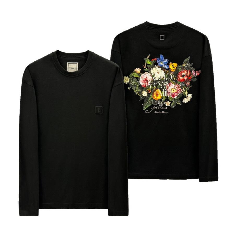 WOOYOUNGMI Black Flower Back Logo Long Sleeve T-Shirt