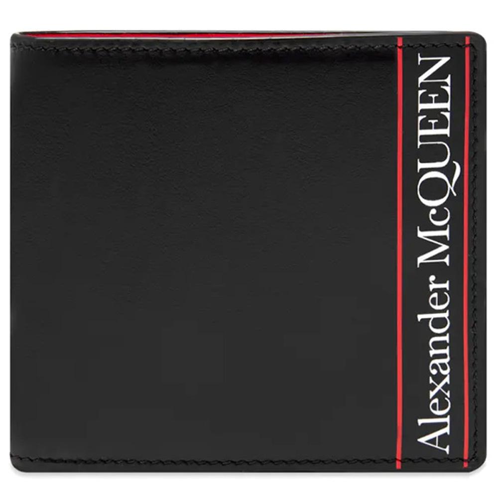 Alexander Mcqueen Stripe Logo Bifold Wallet Black Leather Men’s
