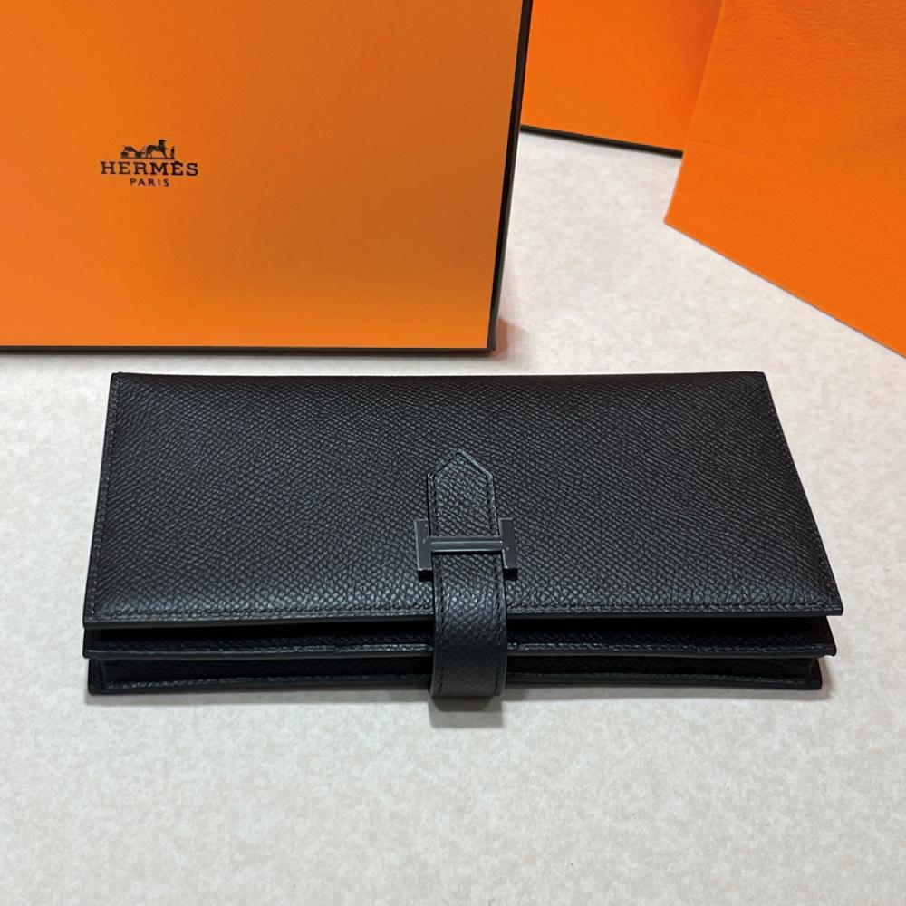 HERMES Epsom So Black Béarn Long Wallet Unisex