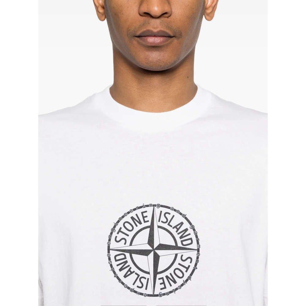 STONE ISLAND Logo Print White Short Sleeve T-Shirt Unisex