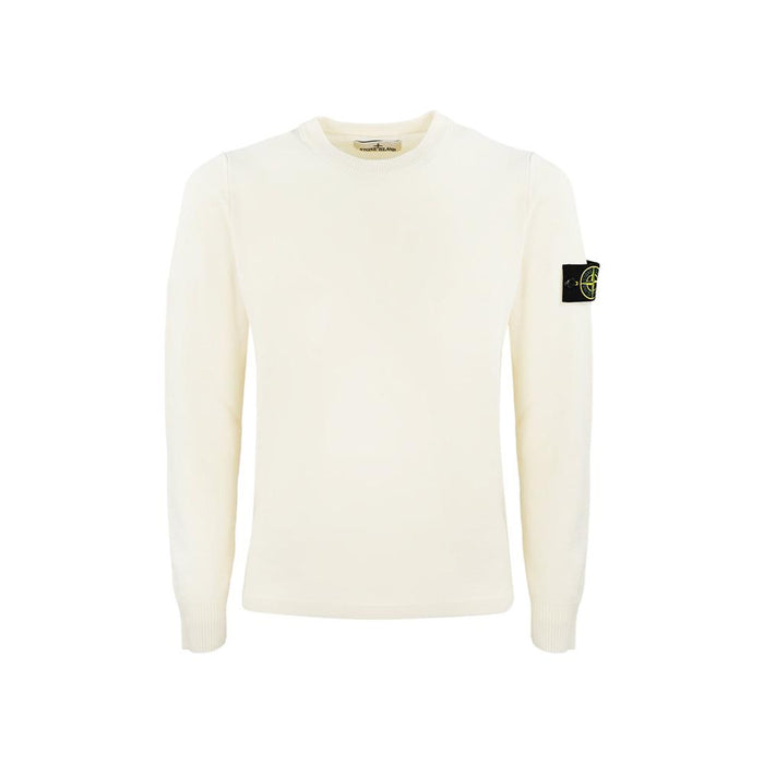 STONE ISLAND Ivory Woven Patch Crewneck Knit Sweater Men's