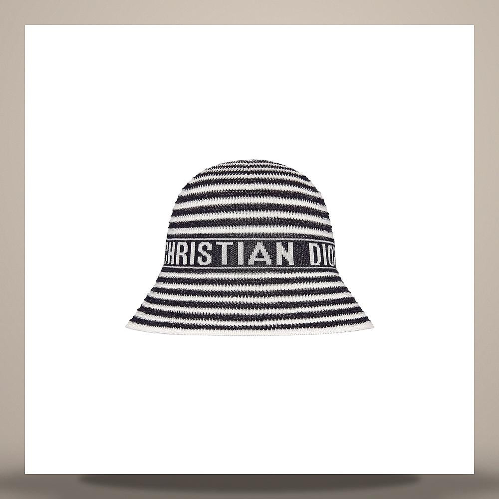 DIOR Navy Blue White Cotton Blend Knit Dioriviera DTulipe Cloche Cap
