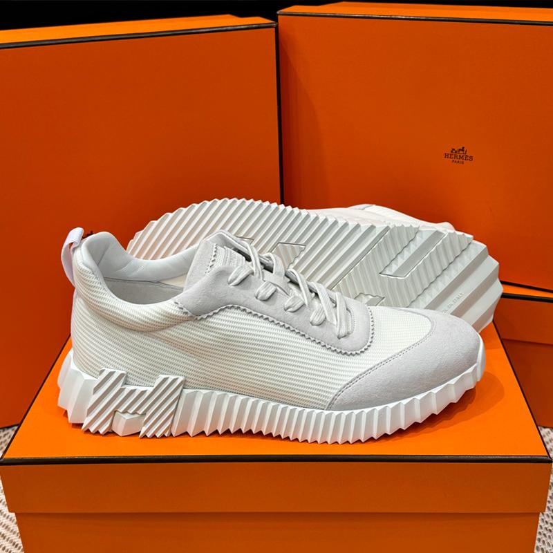 HERMES Bouncing White Mesh H Logo Low Top Sneakers for Men