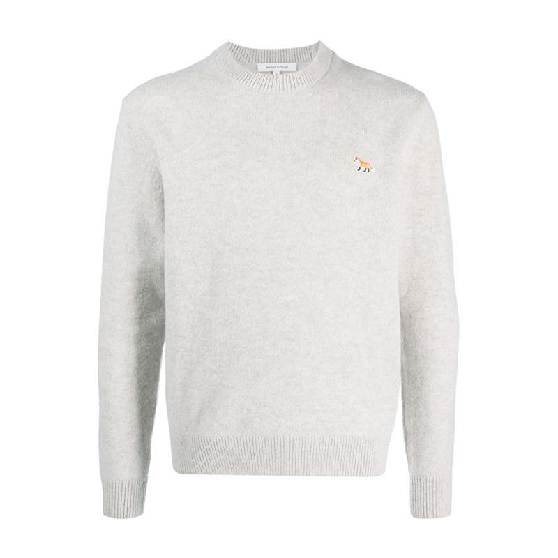 Maison Kitsune Baby Fox Patch Grey Wool Crewneck Sweater Men LM00813 KT1006 H120