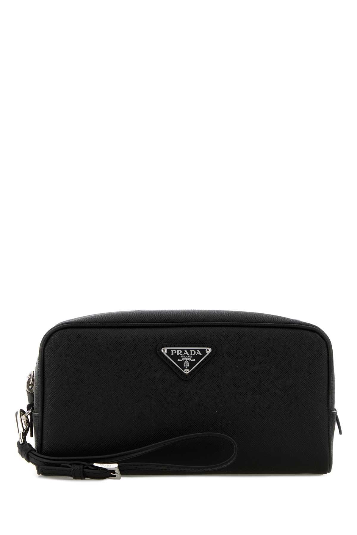 PRADA Black Leather Zip Pouch for Men