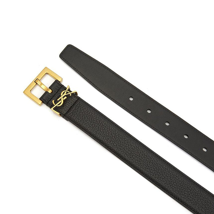Saint Laurent Monogram Leather Men's Belt Black