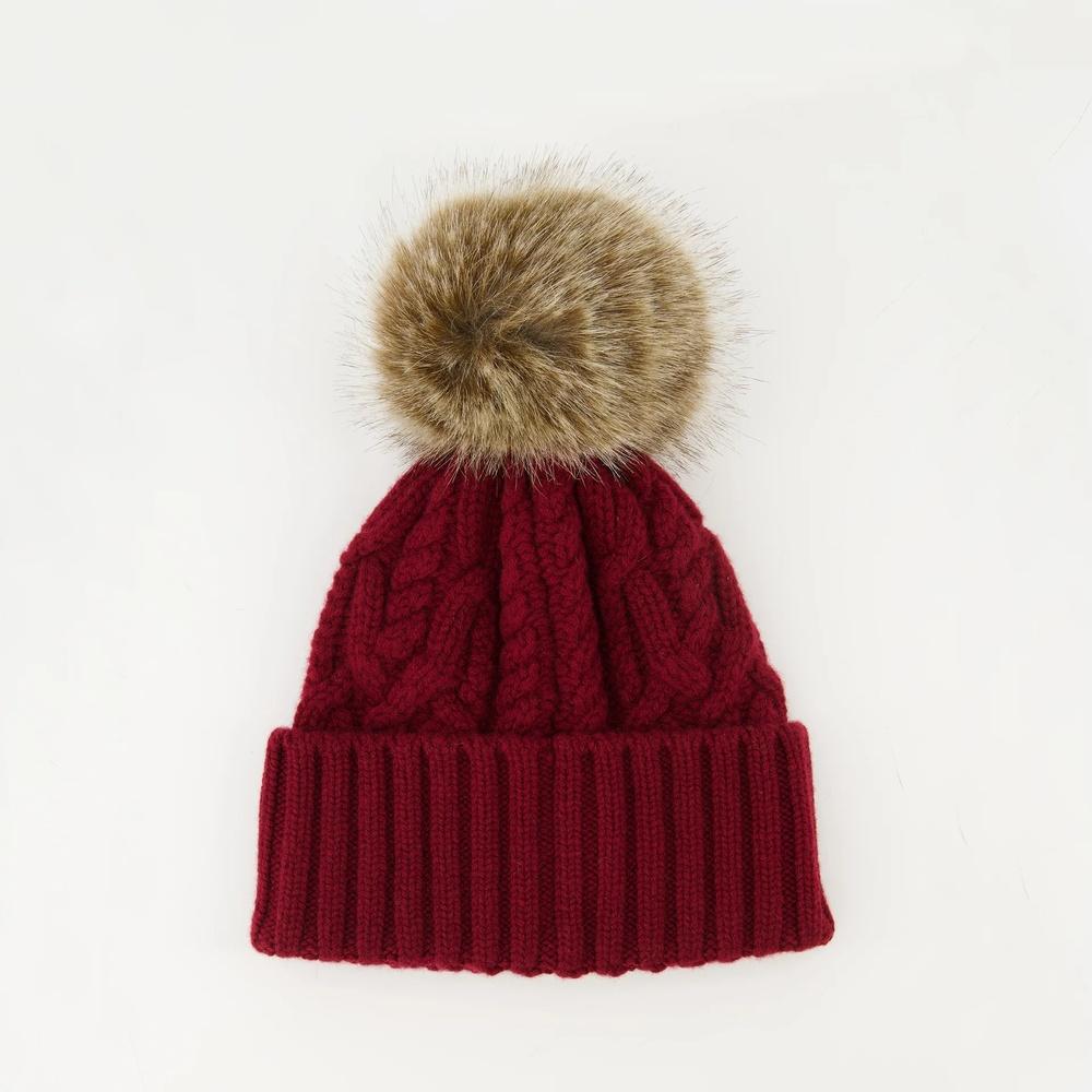 Moncler Logo Patch Pom Pom Beanie Navy Wool