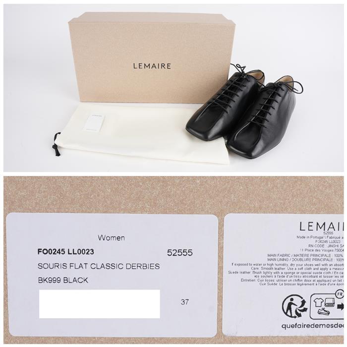 Lemaire Shiny Nappa Suri Classic Derby Flat Shoes FO0245 LL0023 BK999