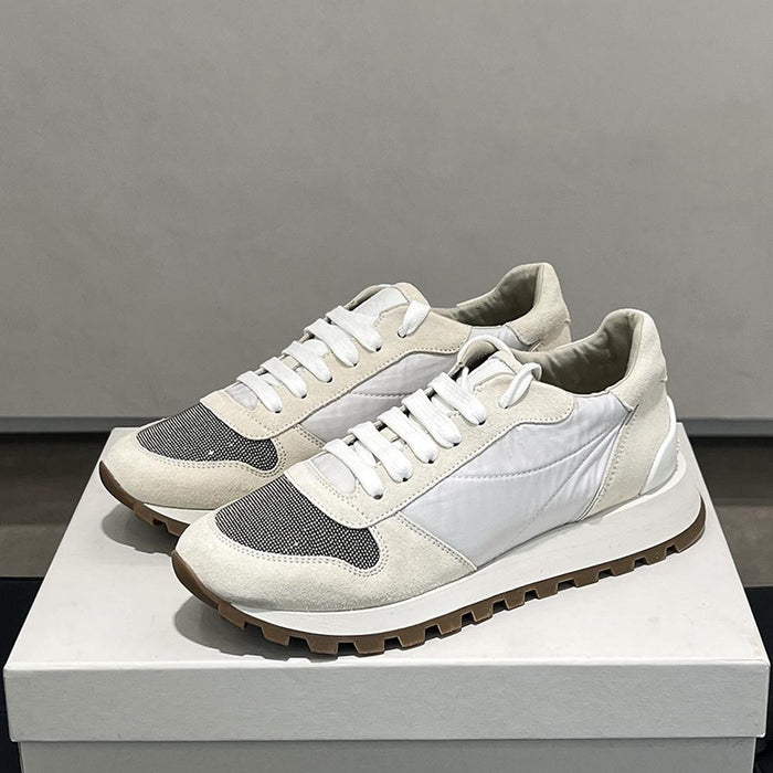 Brunello Cucinelli Suede Tech Fabric Runner Sneakers White Women’s Low Top