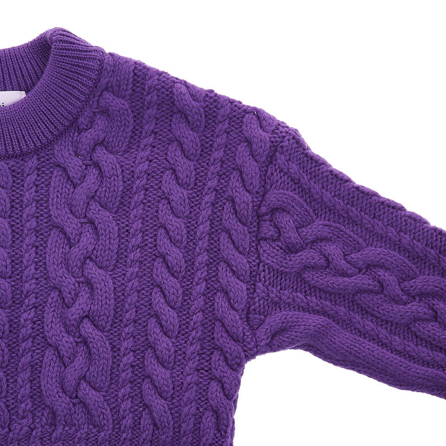 AMI Women's Cable Knit Cropped V-Neck Sweater FKS051 017 500 1