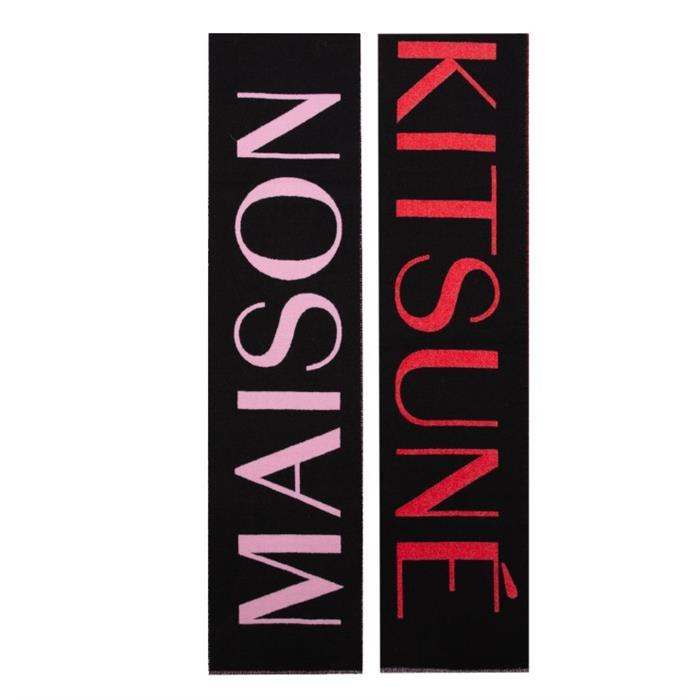 Maison Kitsune Logo Lettering Jacquard Wool Scarf