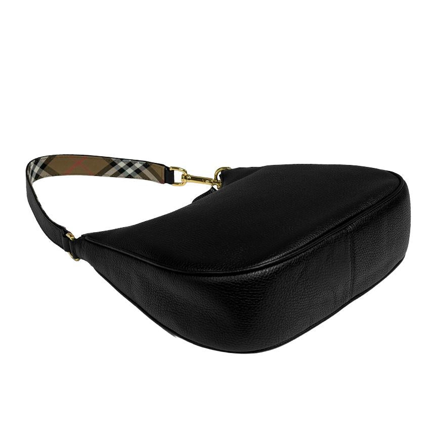 BURBERRY Grain Leather Hobo Shoulder Bag Black 81046821