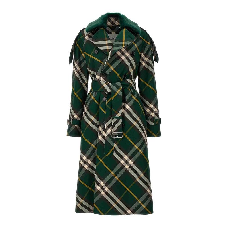 BURBERRY Check Gabardine Women’s Long Trench Coat