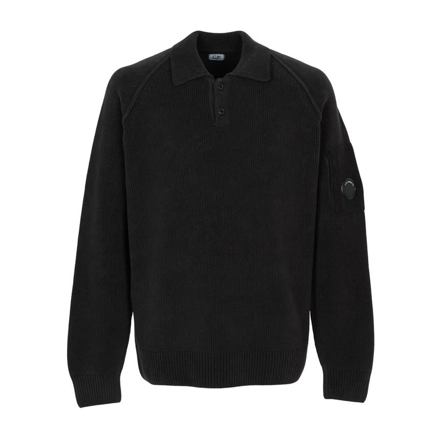 CP Company Men’s Knit Polo Sweater Black