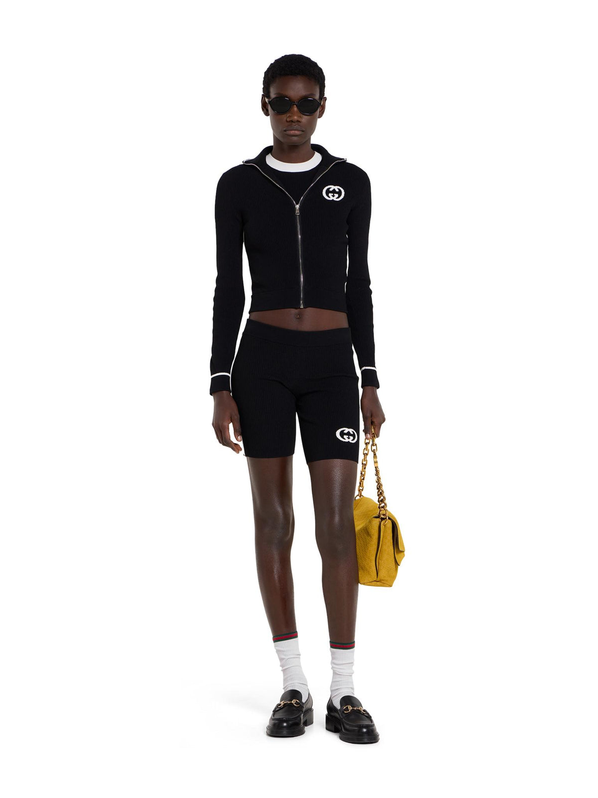 GUCCI Black Cotton Logo Short Shorts