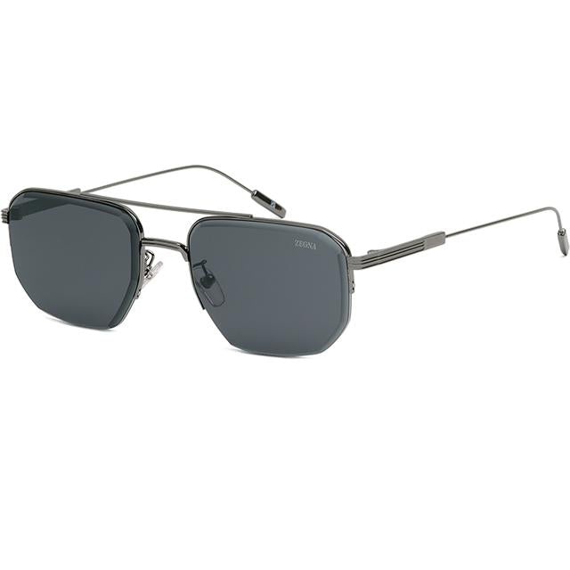 Zegna Metal Double Bridge Square Aviator Sunglasses Unisex EZ0228D 08A