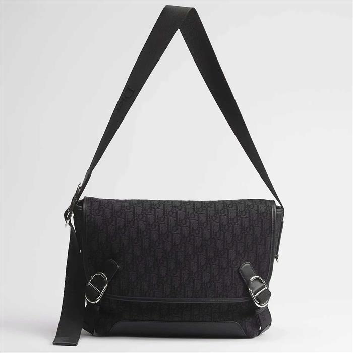 DIOR Jet Flap Messenger Bag Medium Black Leather Crossbody