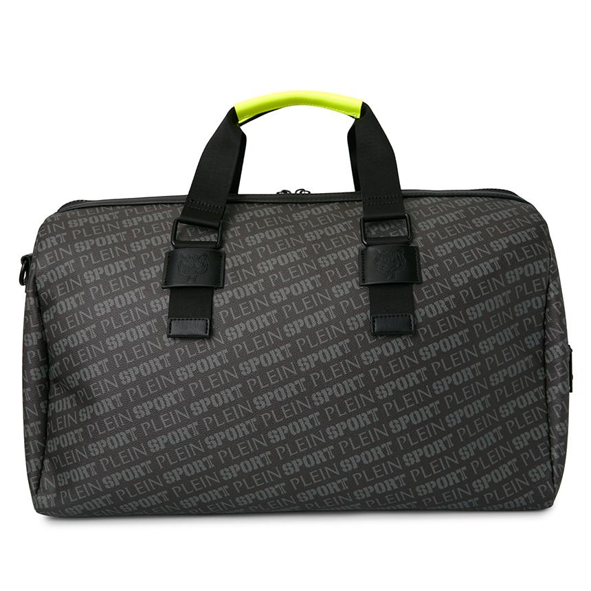 PLEIN SPORT Men’s Duffel Bag Black Nylon Tote Bag