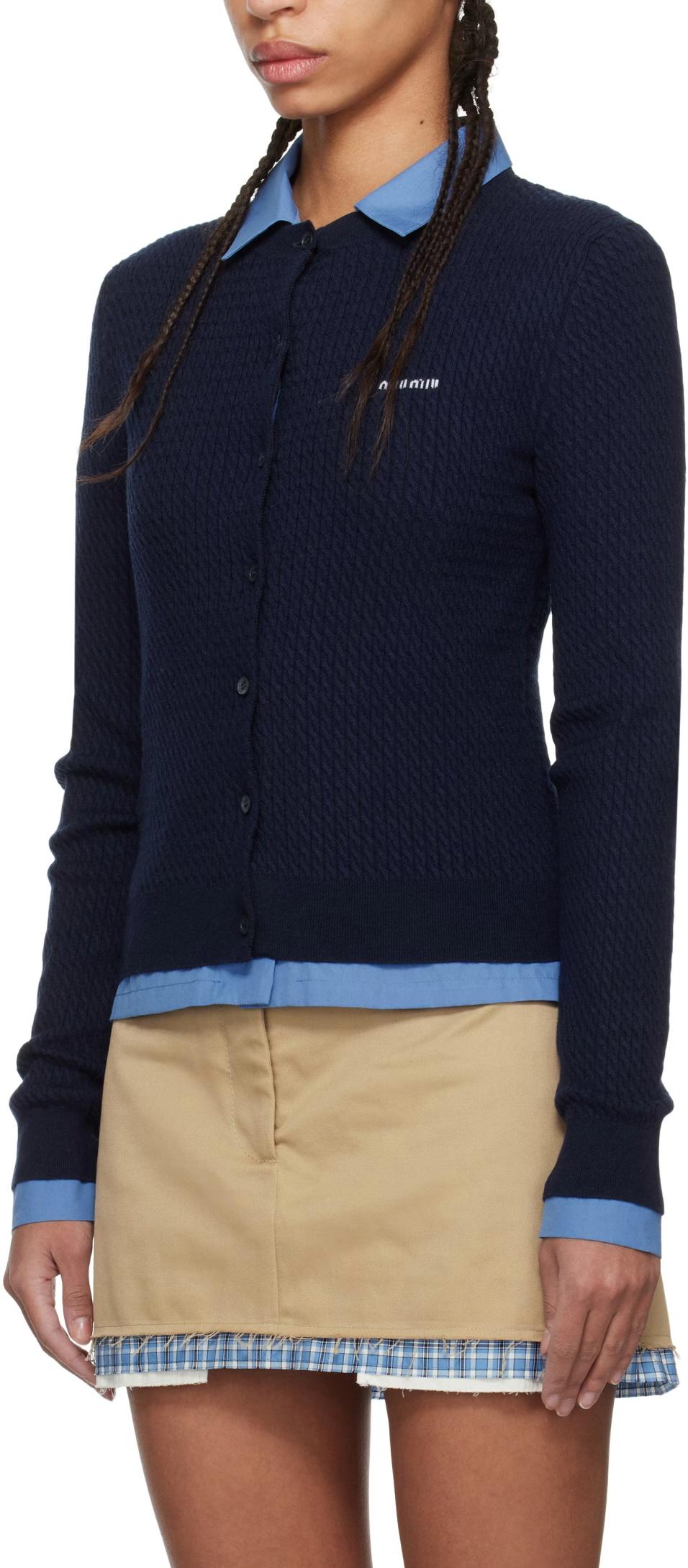 Miu Miu Cashmere Silk Navy Cardigan MMF950 16OO F0008