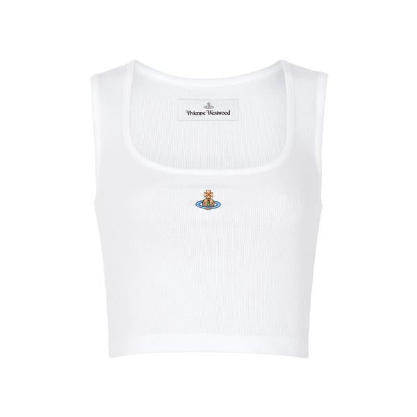 Vivienne Westwood White ORB Logo Cropped Sleeveless T-Shirt