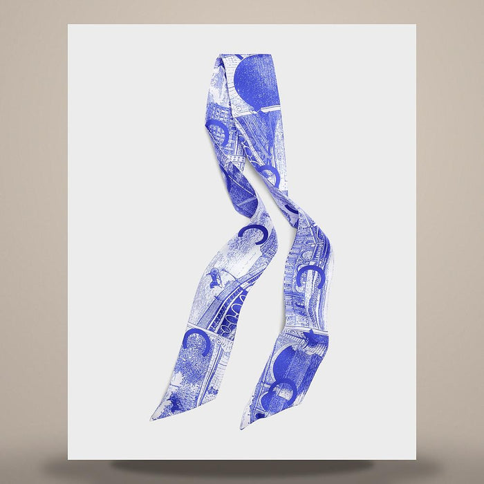 CELINE Silk Twill White Blue Lavallière Scarf AA0A65392 GDS2