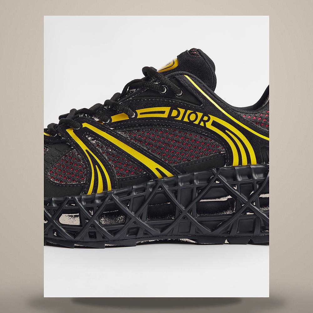 DIOR Black Suede Calfskin Sneakers Yellow Technical Fabric Red Mes 3SN323AAYH931