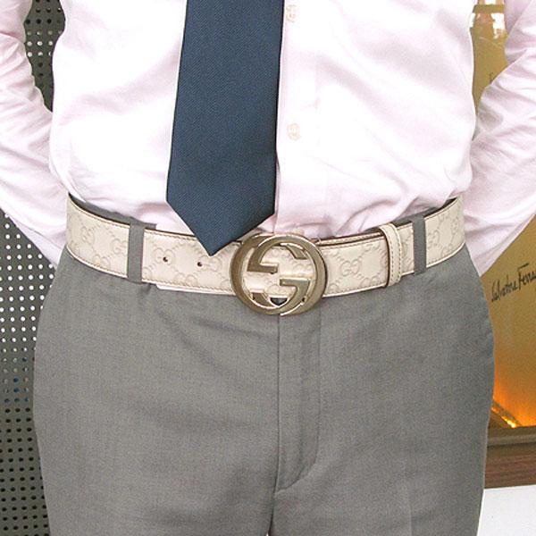 GUCCI Ivory Signature GG Buckle Leather Belt 114876 114984