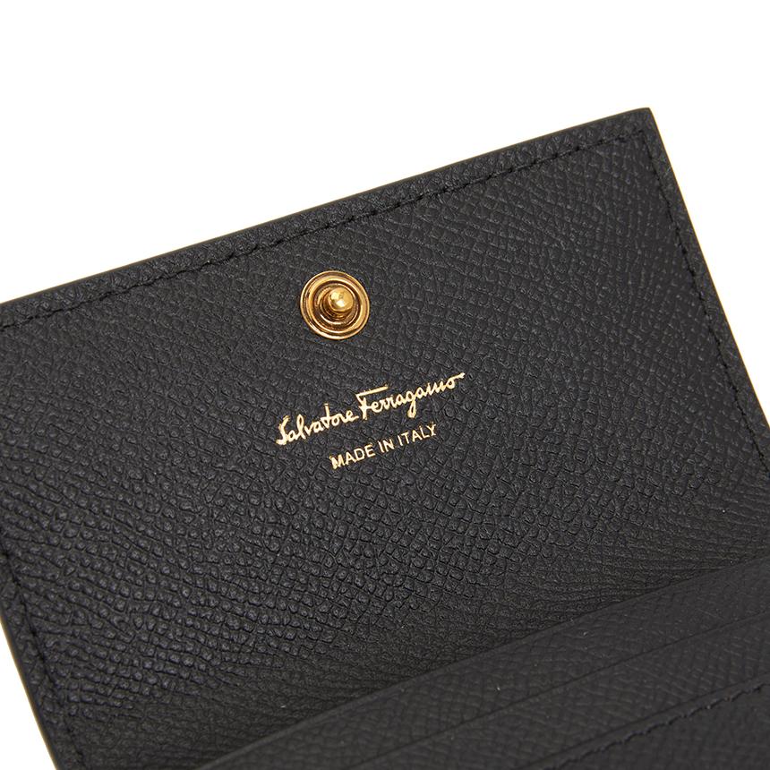 Ferragamo Gancini Leather Women’s Card Holder Wallet NERO 0779901