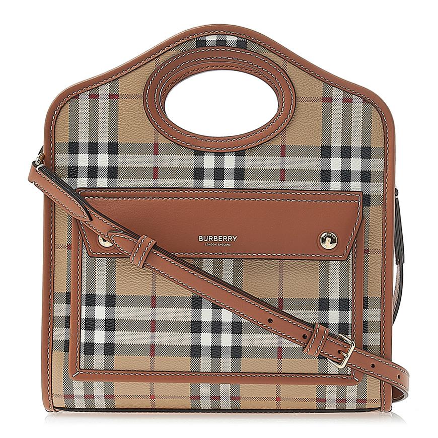 BURBERRY Mini Pocket Bag Women’s Tote Beige Canvas Leather Trim